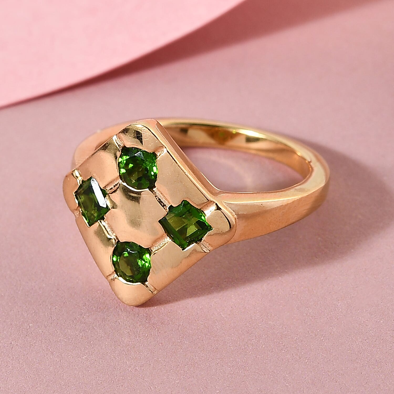 Chrome Diopside 0.60 ctw Ring in 14K YG Over Sterling Silver (Size 5.5)