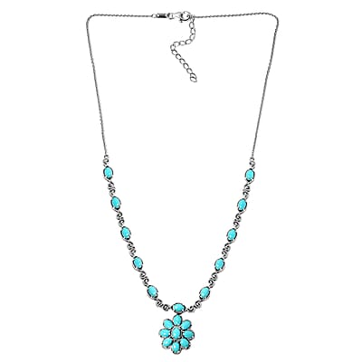 AMERICAN Natural Sleeping Beauty Turquoise Station Necklace 18 Inches in Platinum Over Sterling Silver 15.80 Grams 7.15 ctw