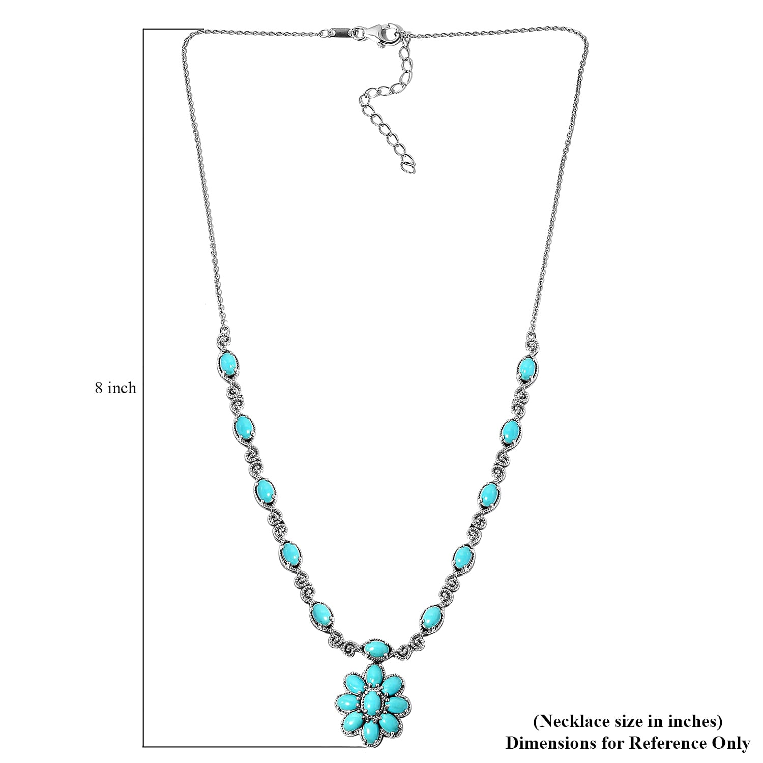 AMERICAN Natural Sleeping Beauty Turquoise Station Necklace 18 Inches in Platinum Over Sterling Silver 15.80 Grams 7.15 ctw