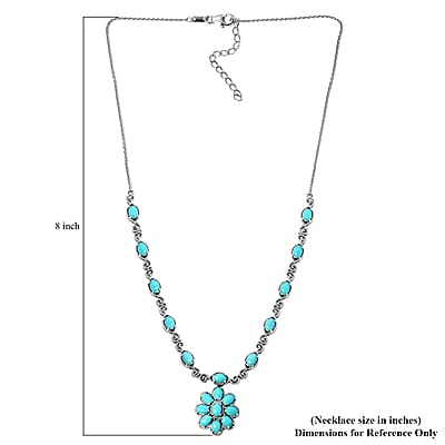 AMERICAN Natural Sleeping Beauty Turquoise Station Necklace 18 Inches in Platinum Over Sterling Silver 15.80 Grams 7.15 ctw