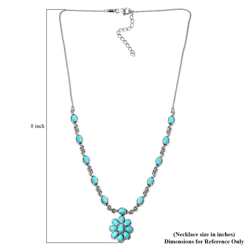 AMERICAN Natural Sleeping Beauty Turquoise Station Necklace 18 Inches in Platinum Over Sterling Silver 15.80 Grams 7.15 ctw