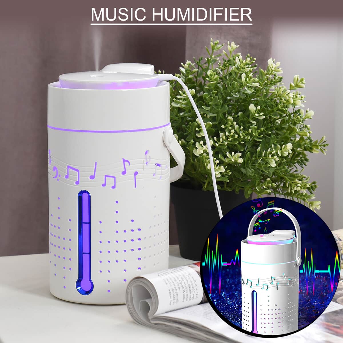 Music Humidifier (1000 ml) with Carry Handle and LED light and USB Cable image number 1