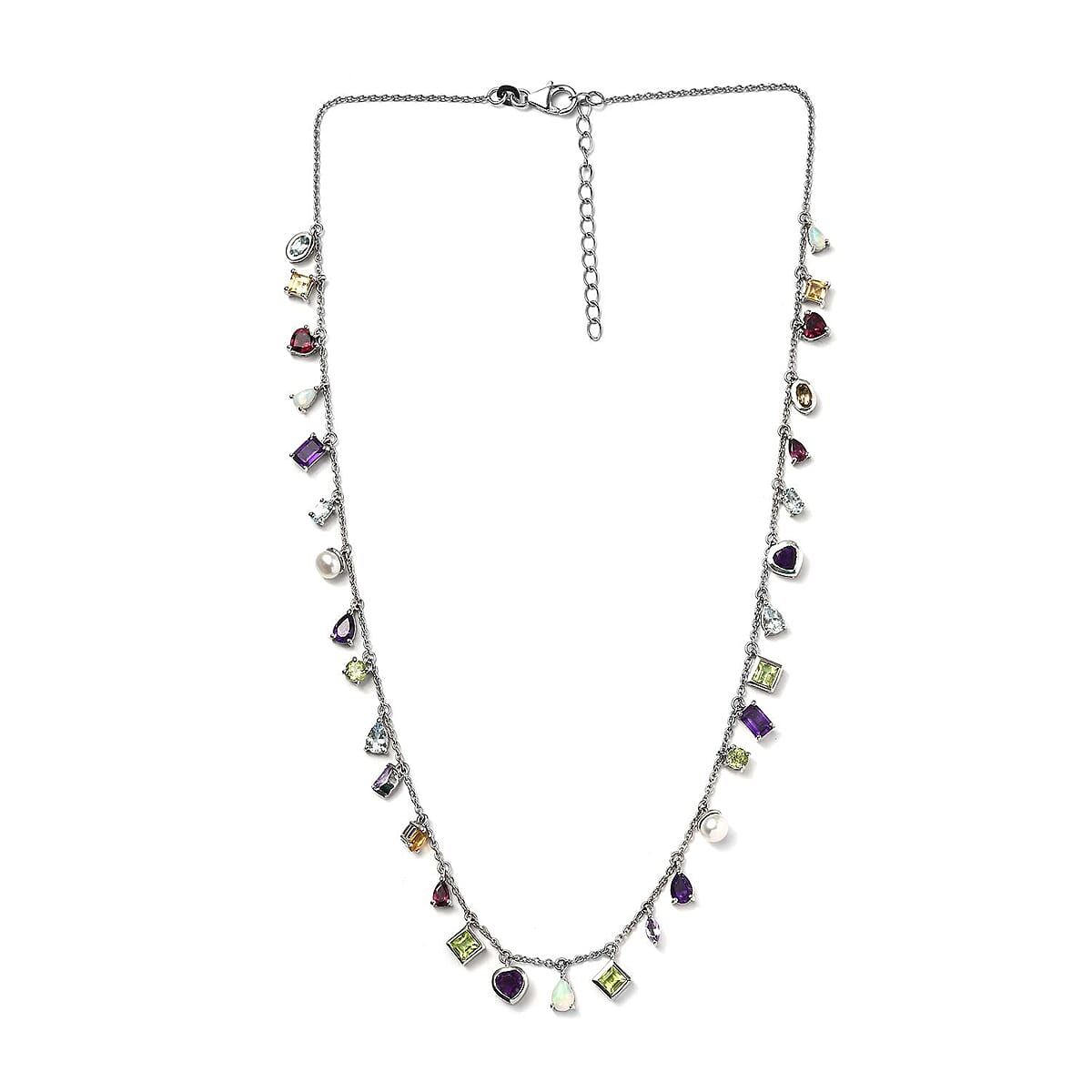 Multi Gemstone Mixed Shape and Gemstones Station Necklace 18-20 Inches in Platinum Over Sterling Silver 11.35 ctw image number 3