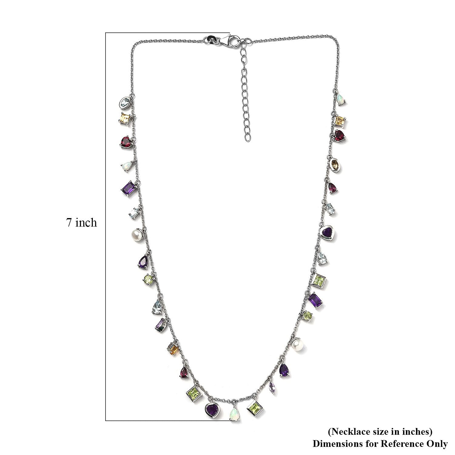 Multi Gemstone Mixed Shape and Gemstones Station Necklace 18-20 Inches in Platinum Over Sterling Silver 11.35 ctw