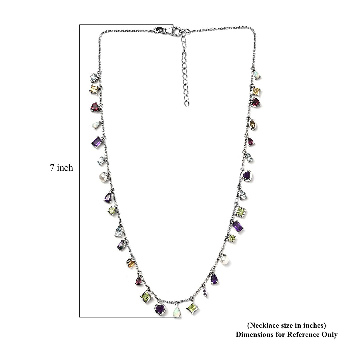 Multi Gemstone Mixed Shape and Gemstones Station Necklace 18-20 Inches in Platinum Over Sterling Silver 11.35 ctw image number 5
