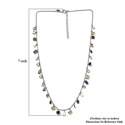 Multi Gemstone Mixed Shape and Gemstones Station Necklace 18-20 Inches in Platinum Over Sterling Silver 11.35 ctw