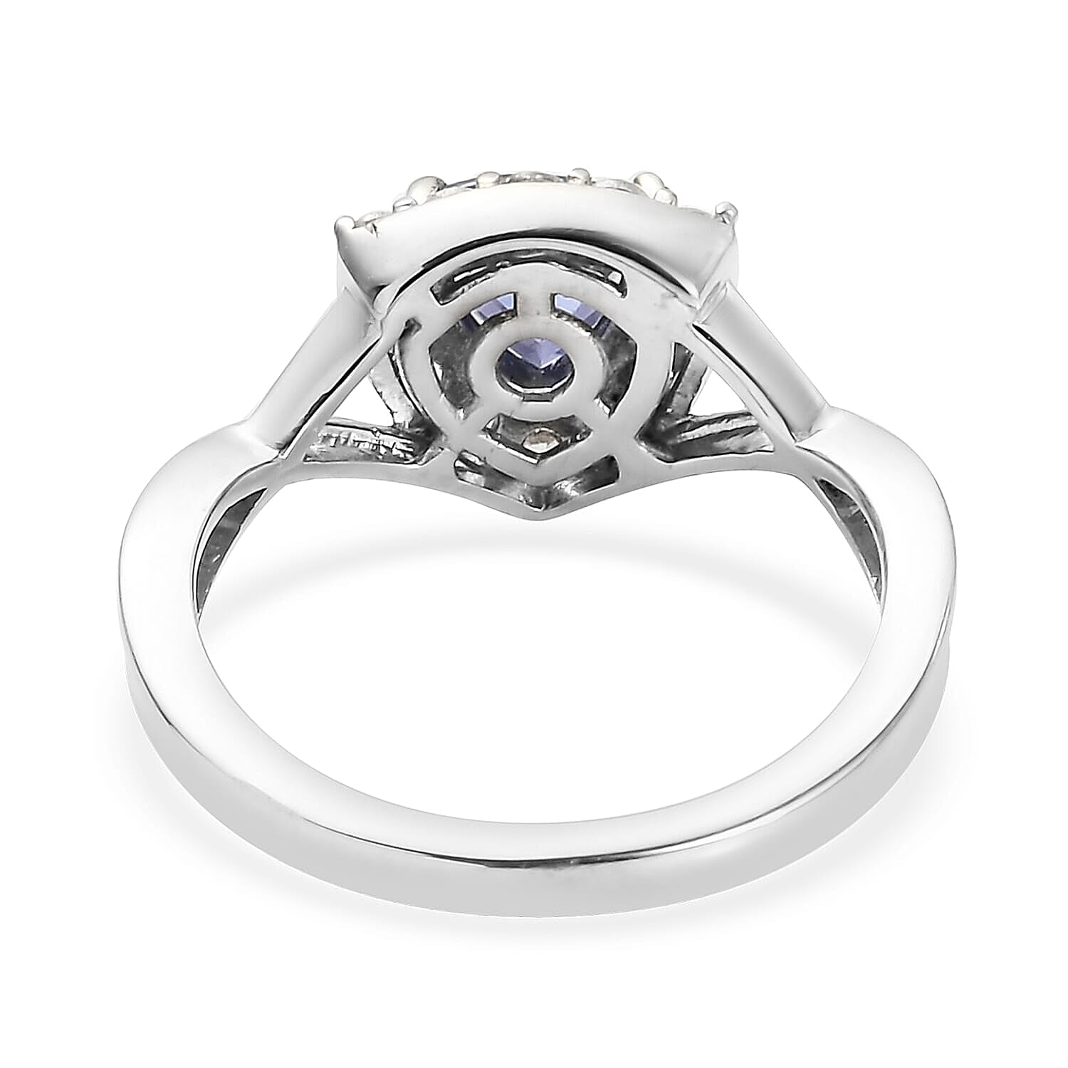 Tanzanite and Natural White Zircon Split Shank Ring in Platinum Over Sterling Silver (Size 10.0) 1.00 ctw
