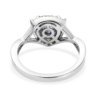 Tanzanite and Natural White Zircon Split Shank Ring in Platinum Over Sterling Silver (Size 10.0) 1.00 ctw