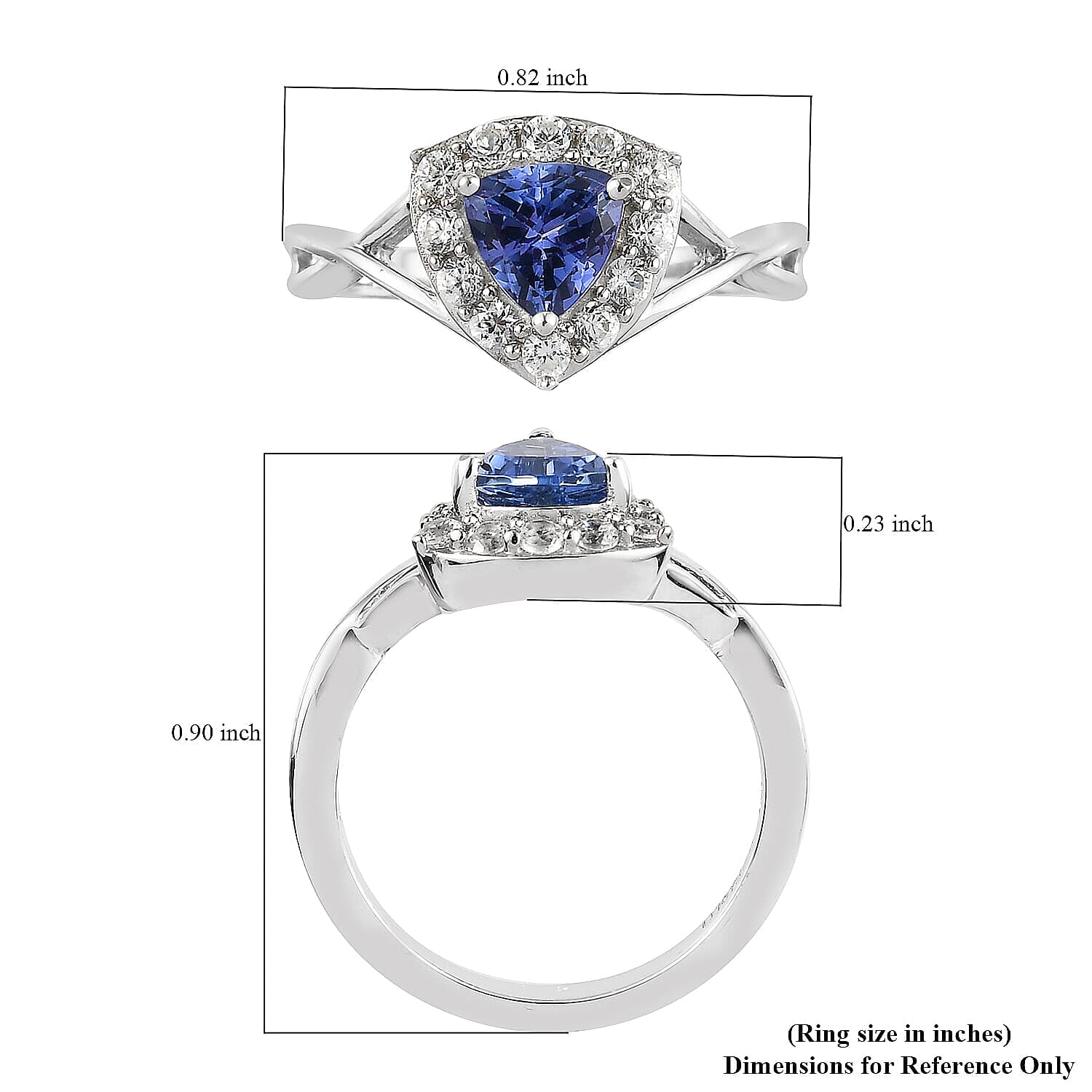 Tanzanite and Natural White Zircon Split Shank Ring in Platinum Over Sterling Silver (Size 10.0) 1.00 ctw