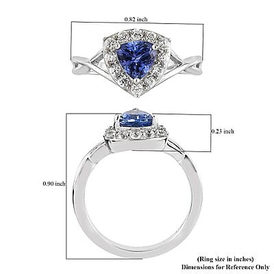 Tanzanite and Natural White Zircon Split Shank Ring in Platinum Over Sterling Silver (Size 10.0) 1.00 ctw