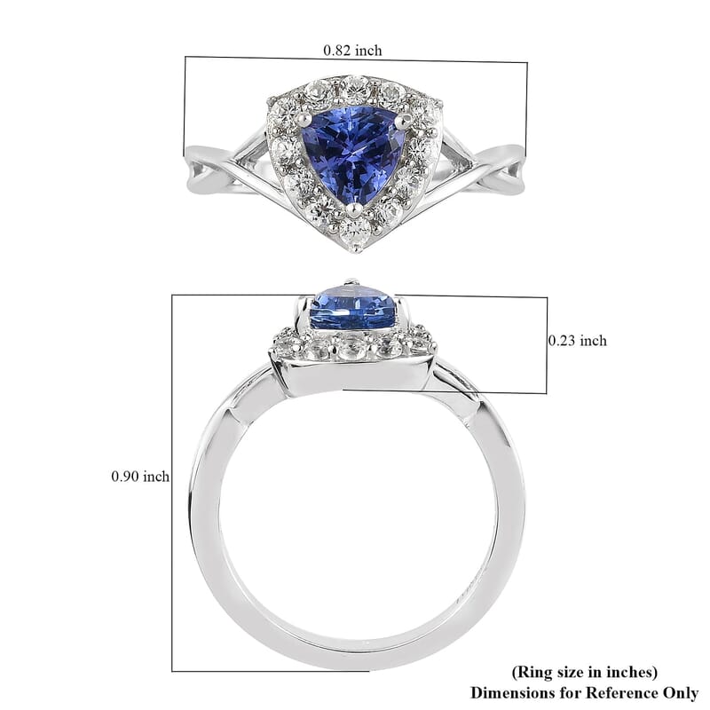 Tanzanite and Natural White Zircon Split Shank Ring in Platinum Over Sterling Silver (Size 10.0) 1.00 ctw