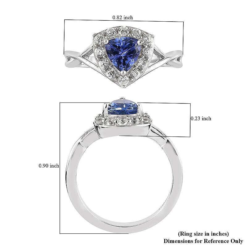 Tanzanite and Natural White Zircon Split Shank Ring in Platinum Over Sterling Silver (Size 5.0) 1.00 ctw