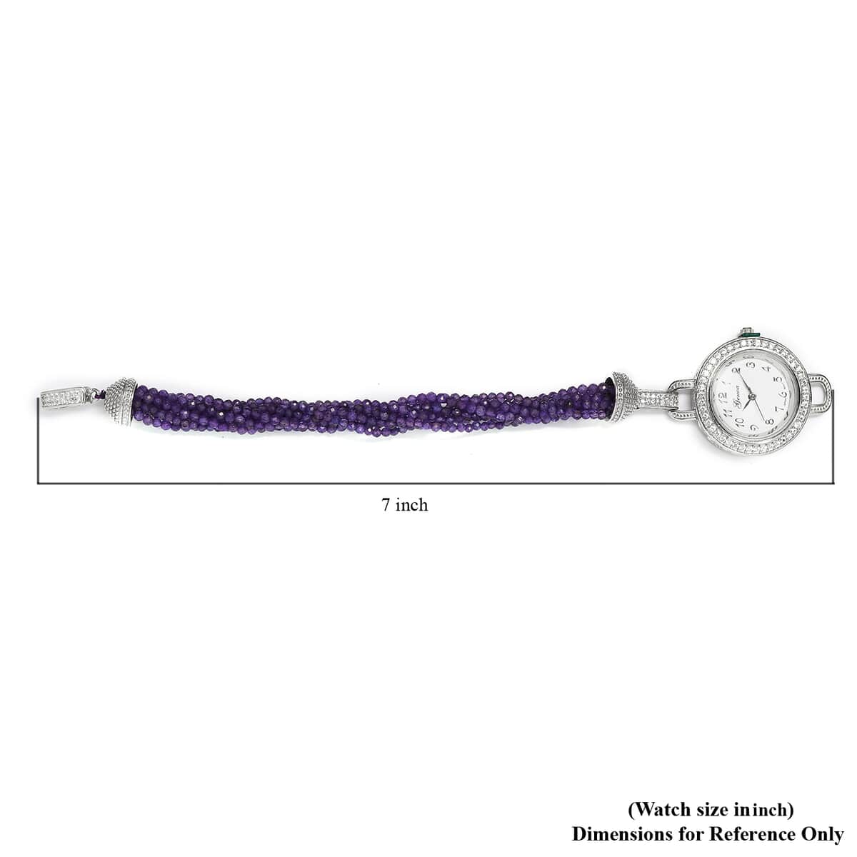 Genoa Miyota Japanese Movement Amethyst, White Zircon Multi Strand Beaded Bracelet Watch (7.0 In) 67.50 ctw image number 4