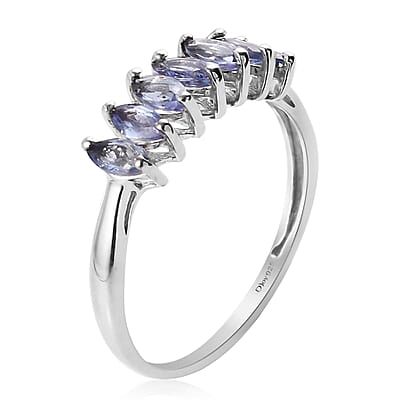 Tanzanite 7 Stone Ring in Platinum Over Sterling Silver (Size 10.0) 0.60 ctw