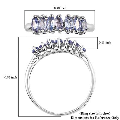 Tanzanite 7 Stone Ring in Platinum Over Sterling Silver (Size 10.0) 0.60 ctw