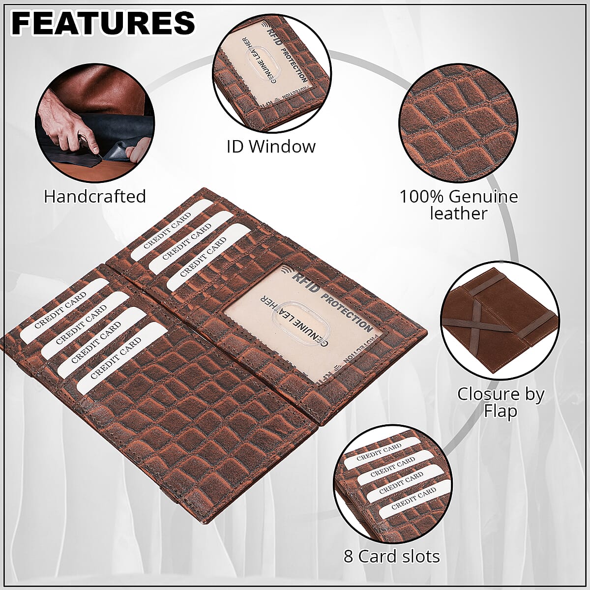 RFID Protected Croco Embossed Genuine Leather Magic Wallet image number 3