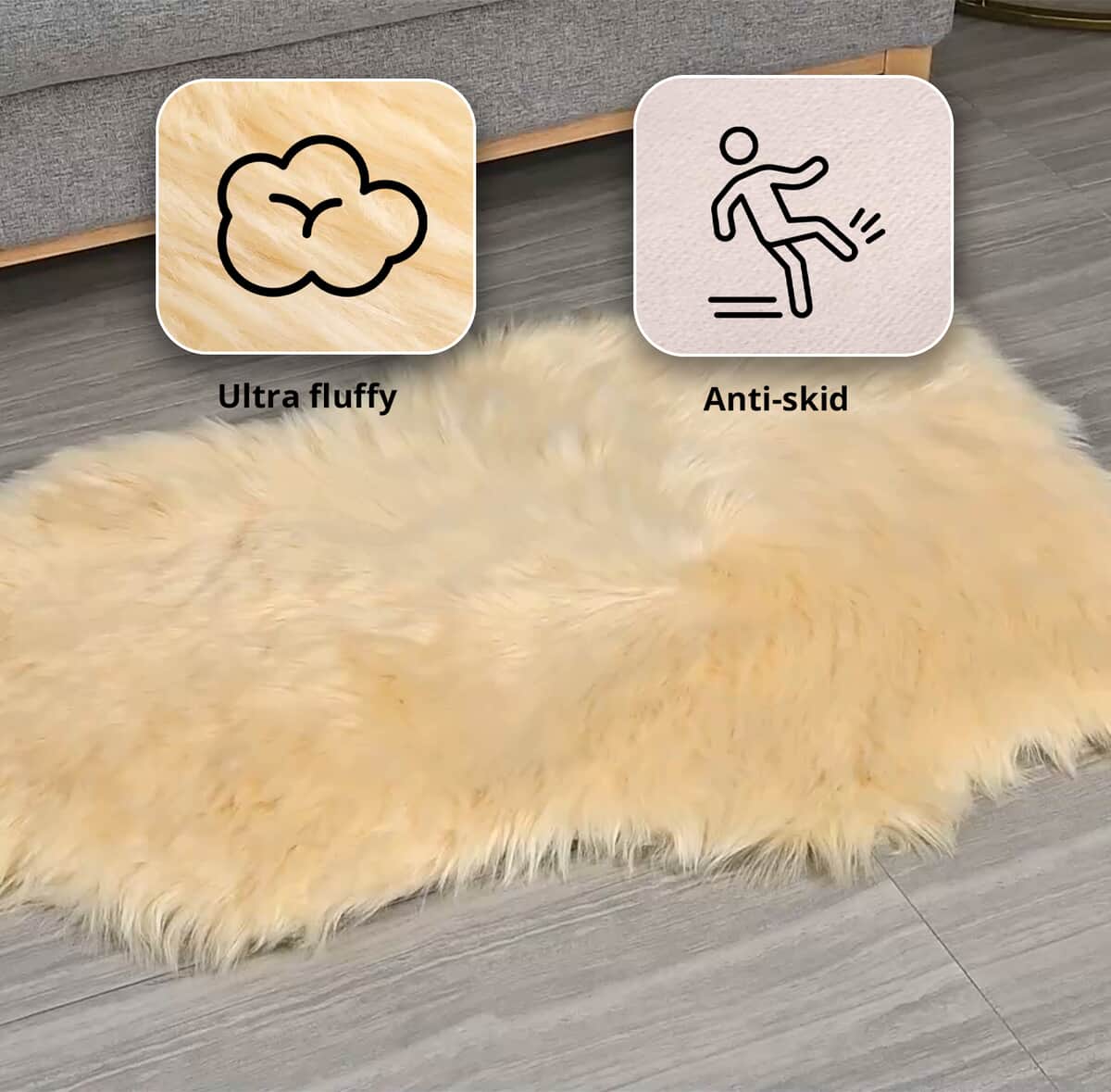 Homesmart Golden Faux Fur Carpet, Anti Skid Ultra Soft Wrinkle Resistant Faux Fur Fluffy Area Rug for Bedroom Living Room, Bedside Floor Mat image number 3