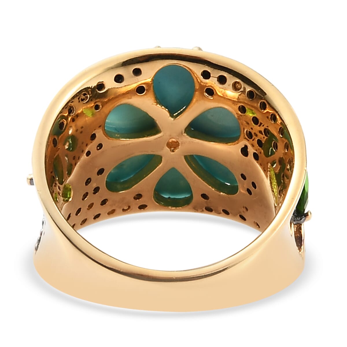 AMERICAN Natural Sleeping Beauty Turquoise and Multi Gemstone Floral Ring in Vermeil YG Over Sterling Silver (Size 7.0) 3.50 ctw image number 4
