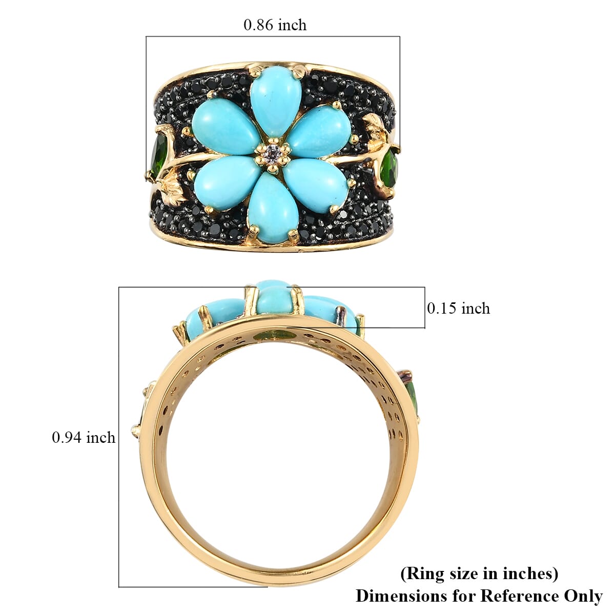 AMERICAN Natural Sleeping Beauty Turquoise and Multi Gemstone Floral Ring in Vermeil YG Over Sterling Silver (Size 7.0) 3.50 ctw image number 5