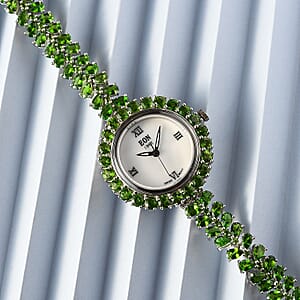 Eon 1962 Chrome Diopside Swiss Movement Bracelet Watch in Platinum Over Sterling Silver (7.25 in) 21.65 ctw
