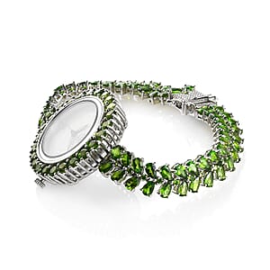 Eon 1962 Chrome Diopside Swiss Movement Bracelet Watch in Platinum Over Sterling Silver (7.25 in) 21.65 ctw