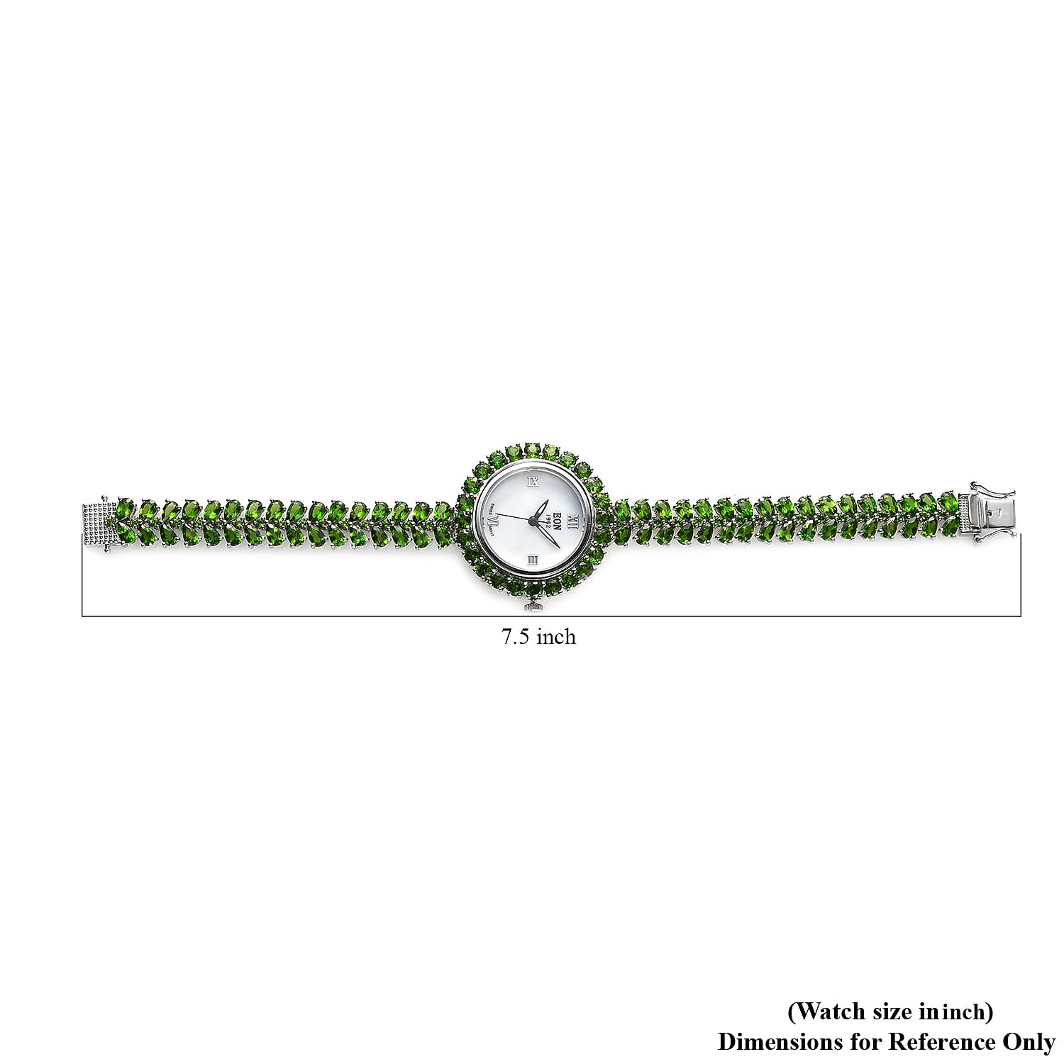 Eon 1962 Chrome Diopside Swiss Movement Bracelet Watch in Platinum Over Sterling Silver (7.25 in) 21.65 ctw