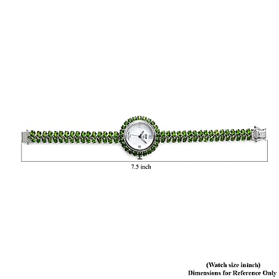 Eon 1962 Chrome Diopside Swiss Movement Bracelet Watch in Platinum Over Sterling Silver (7.25 in) 21.65 ctw