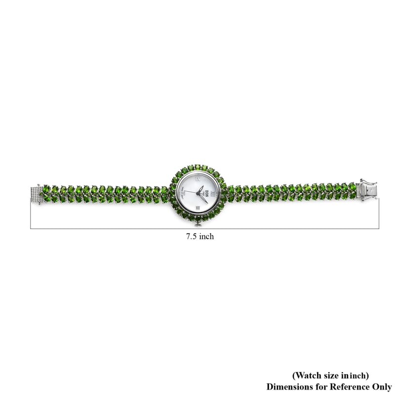 Eon 1962 Chrome Diopside Swiss Movement Bracelet Watch in Platinum Over Sterling Silver (7.25 in) 21.65 ctw