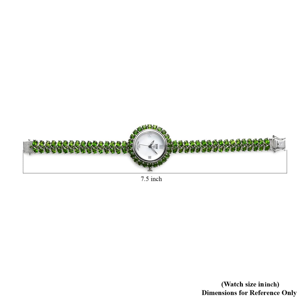 EON 1962 Natural Russian Diopside Swiss Movement Bracelet Watch in Platinum Over Sterling Silver (7.25 in) 20.50 Grams 21.65 ctw image number 5