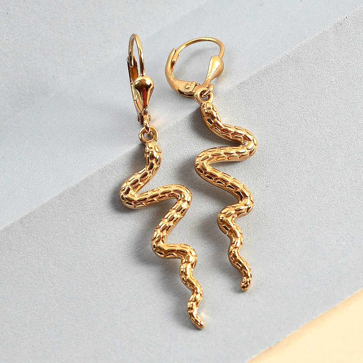 Vermeil Yellow Gold Over Sterling Silver Lever Back Dangle Snake Earrings image number 1
