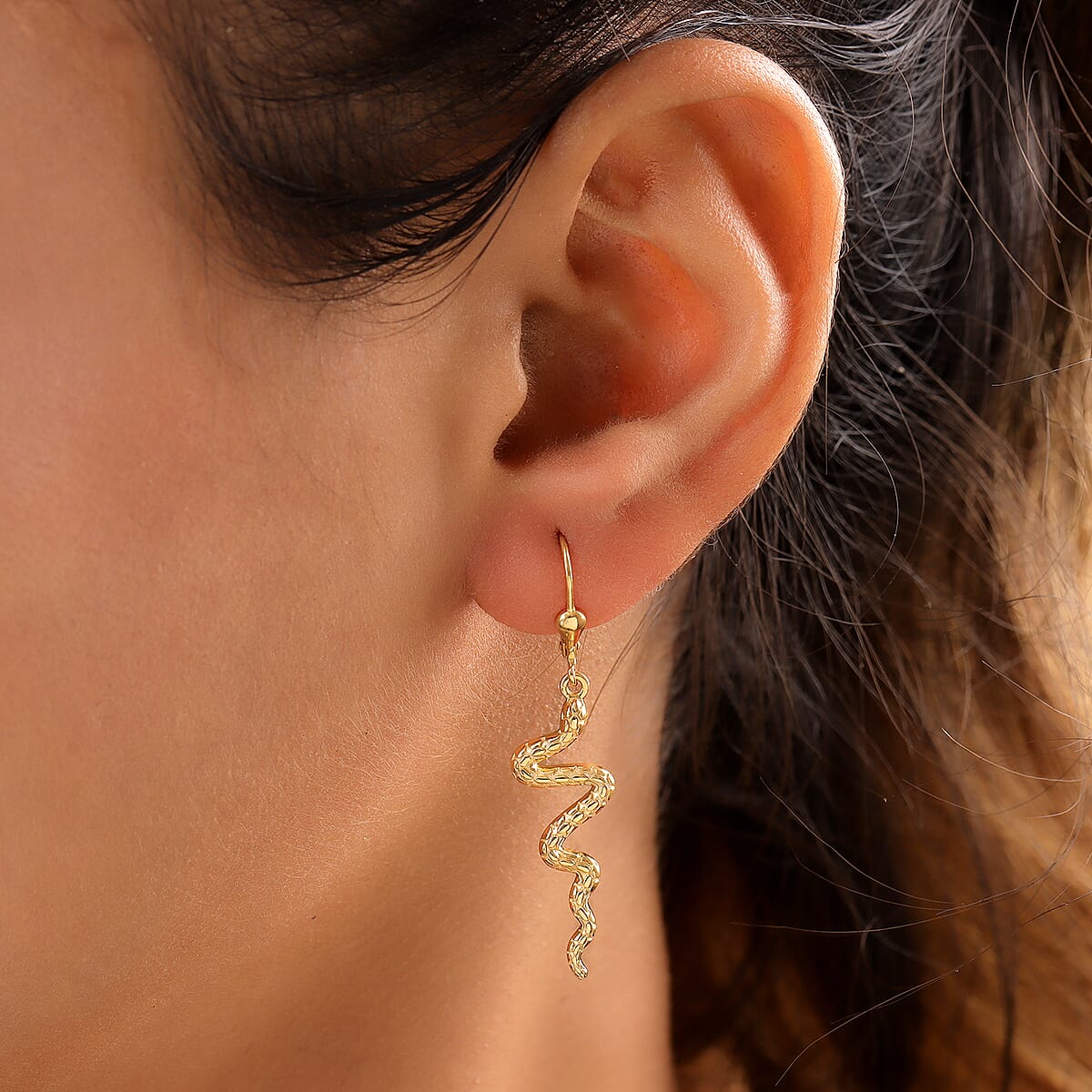 Vermeil Yellow Gold Over Sterling Silver Lever Back Dangle Snake Earrings image number 2