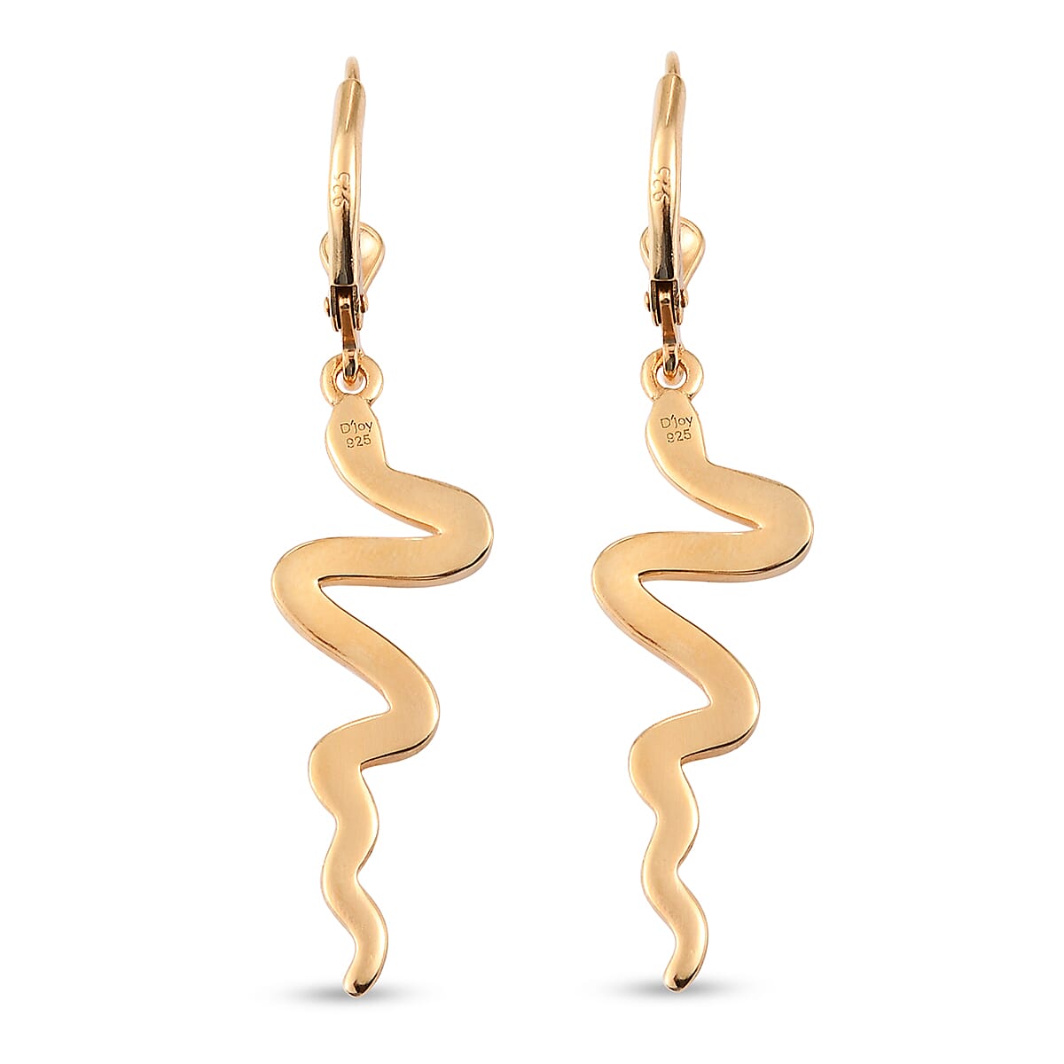Vermeil Yellow Gold Over Sterling Silver Lever Back Dangle Snake Earrings image number 3