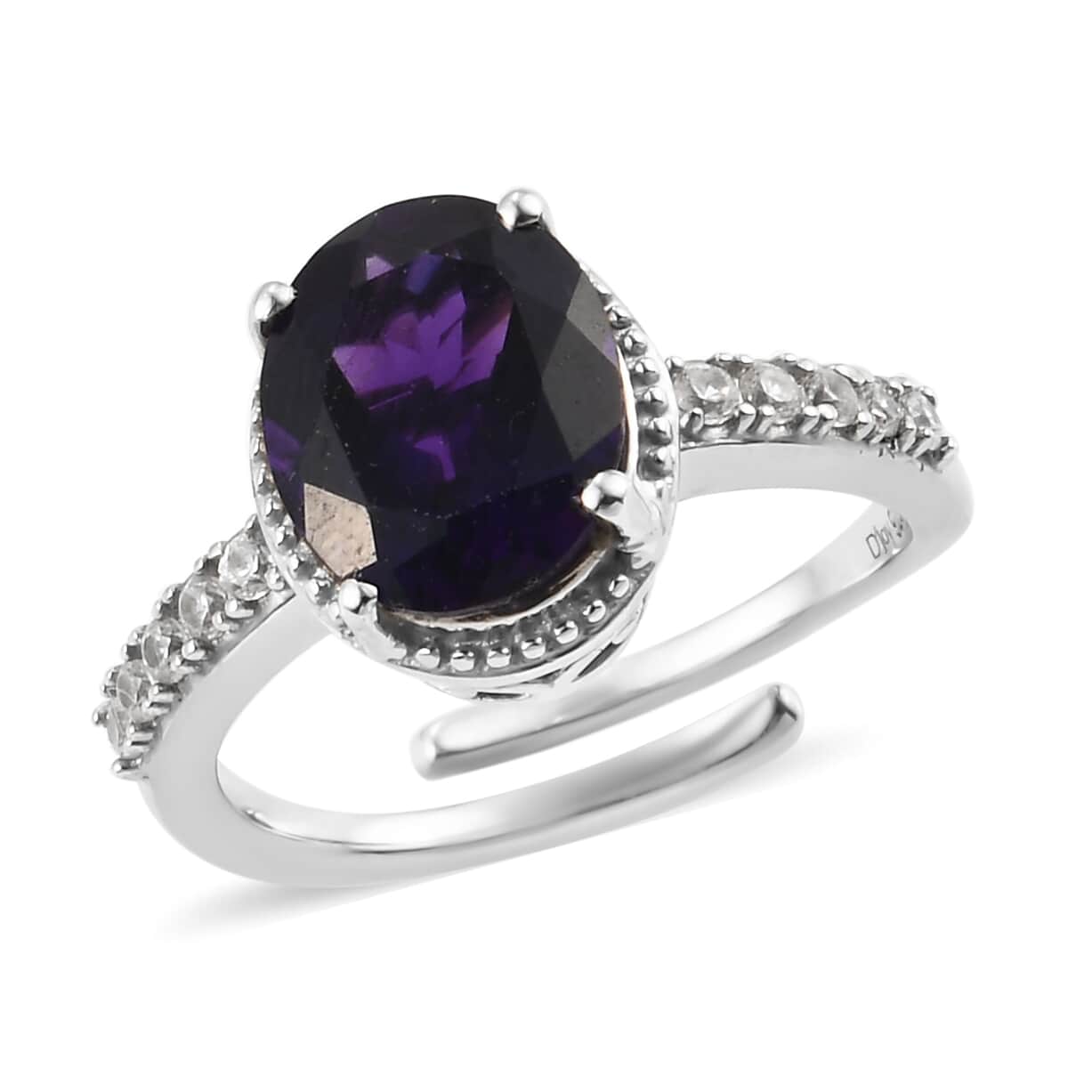 Moroccan Amethyst and White Zircon Ring in Platinum Over Sterling Silver (Size 7.0) 2.60 ctw image number 0