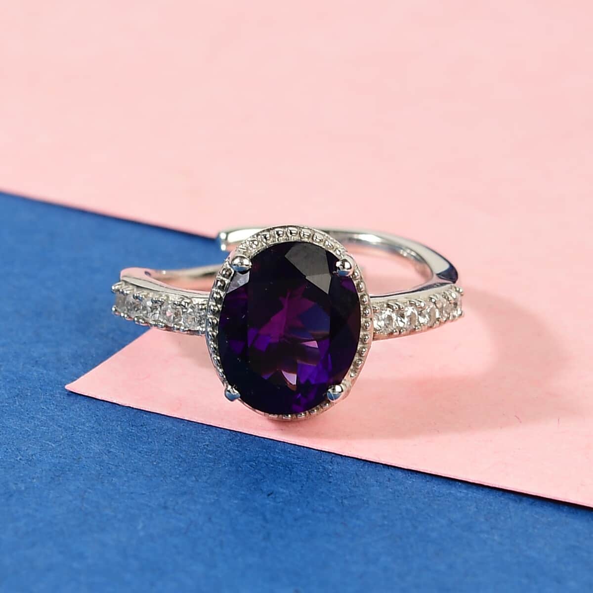 Moroccan Amethyst and White Zircon Ring in Platinum Over Sterling Silver (Size 7.0) 2.60 ctw image number 1