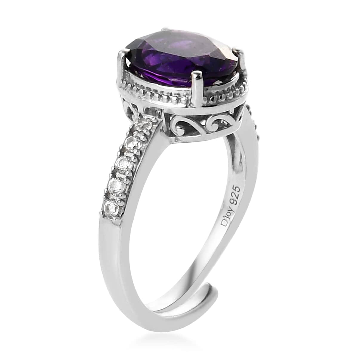 Moroccan Amethyst and White Zircon Ring in Platinum Over Sterling Silver (Size 7.0) 2.60 ctw image number 3