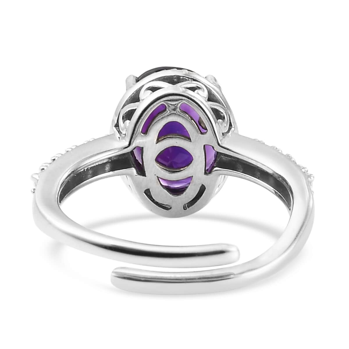 Moroccan Amethyst and White Zircon Ring in Platinum Over Sterling Silver (Size 7.0) 2.60 ctw image number 4