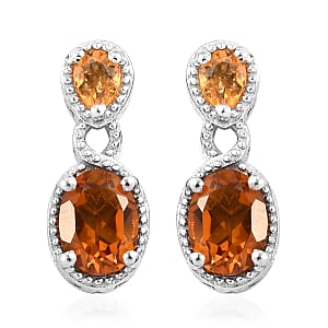Santa Ana Madeira Citrine and Jalisco Fire Opal Earrings in Platinum Over Sterling Silver 1.50 ctw