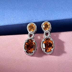 Santa Ana Madeira Citrine and Jalisco Fire Opal Earrings in Platinum Over Sterling Silver 1.50 ctw