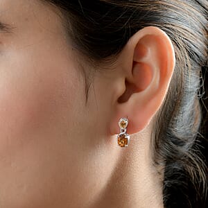 Santa Ana Madeira Citrine and Jalisco Fire Opal Earrings in Platinum Over Sterling Silver 1.50 ctw