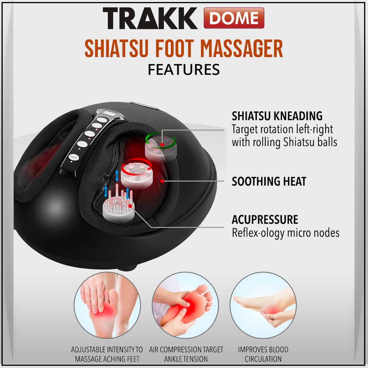 TRAKK Shiatsu Deep Tissue Air Compression Foot Messager with Kneading and Heat -Black image number 2