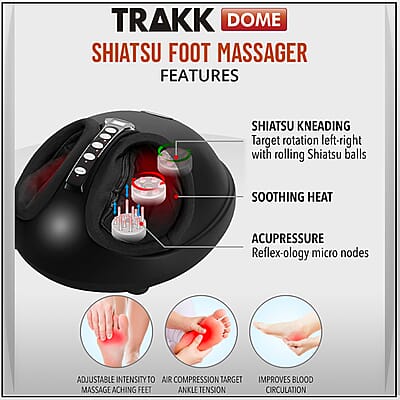 TRAKK Shiatsu Deep Tissue Air Compression Foot Massager with Kneading and Heat -Black