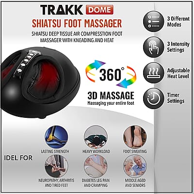 TRAKK Shiatsu Deep Tissue Air Compression Foot Massager with Kneading and Heat -Black