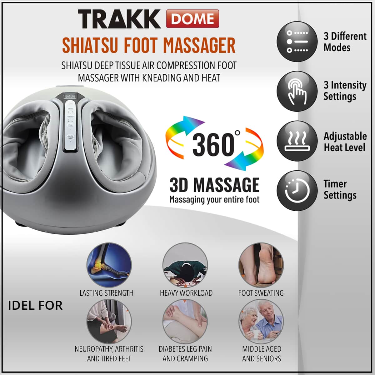 TRAKK Shiatsu Deep Tissue Air Compression Foot Massager with Kneading and Heat -Silver image number 3