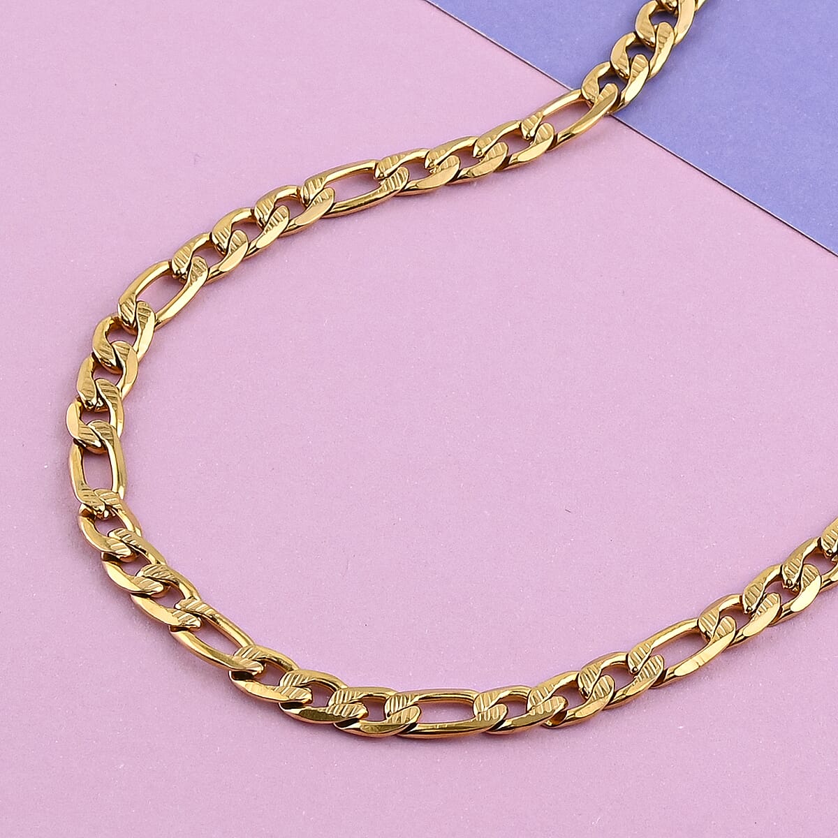 Figaro Chain Necklace in ION Plated Yellow Gold Stainless Steel 24 Inches 25.90 Grams image number 1