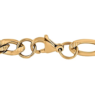 Figaro Chain Necklace in ION Plated Yellow Gold Stainless Steel 24 Inches 25.90 Grams