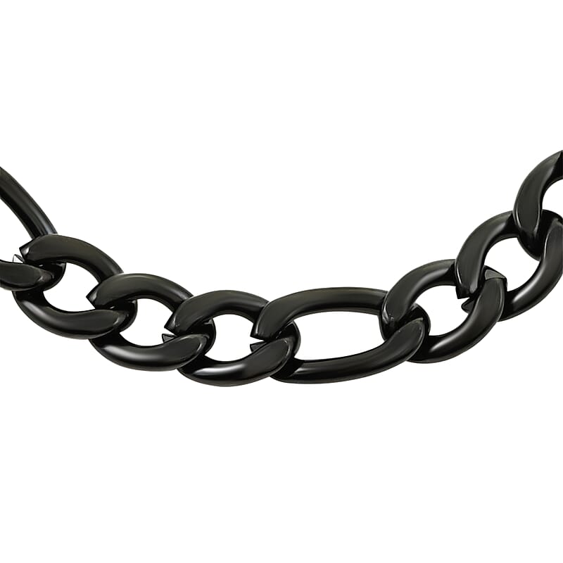 Figaro Chain Necklace in ION Plated Black Stainless Steel 24 Inches 56.30 Grams