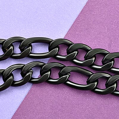 Figaro Chain Necklace in ION Plated Black Stainless Steel 24 Inches 56.30 Grams