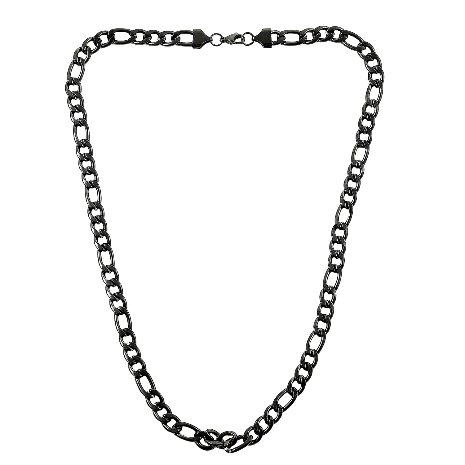 Figaro Chain Necklace in ION Plated Black Stainless Steel 24 Inches 56.30 Grams