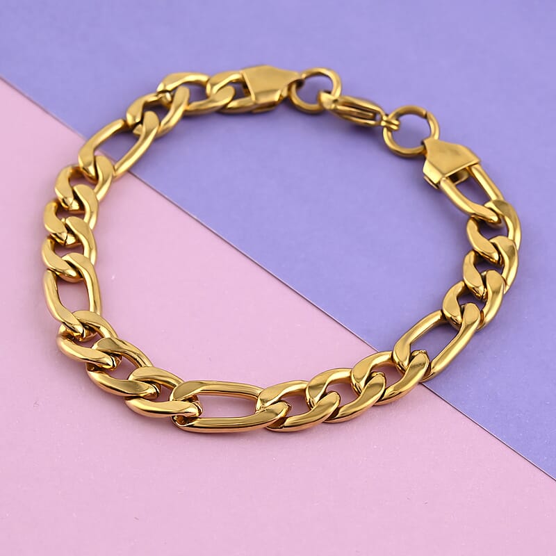 Figaro Bracelet in ION Plated Yellow Gold Stainless Steel (8.50 In) 17.80 Grams