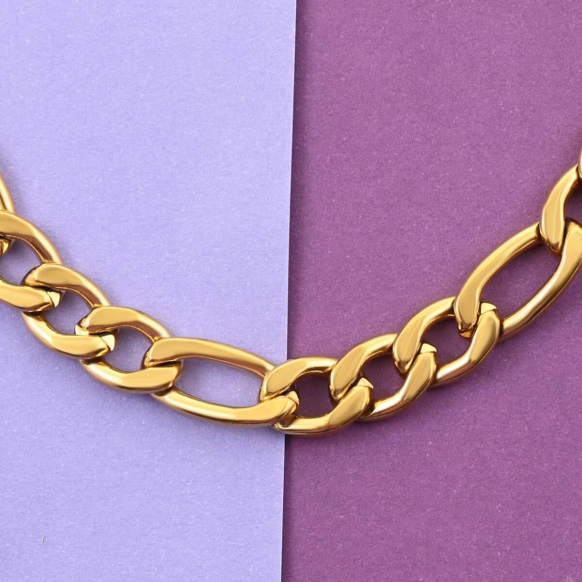 Figaro Chain Necklace in ION Plated Yellow Gold Stainless Steel 24 Inches 53.60 Grams image number 1